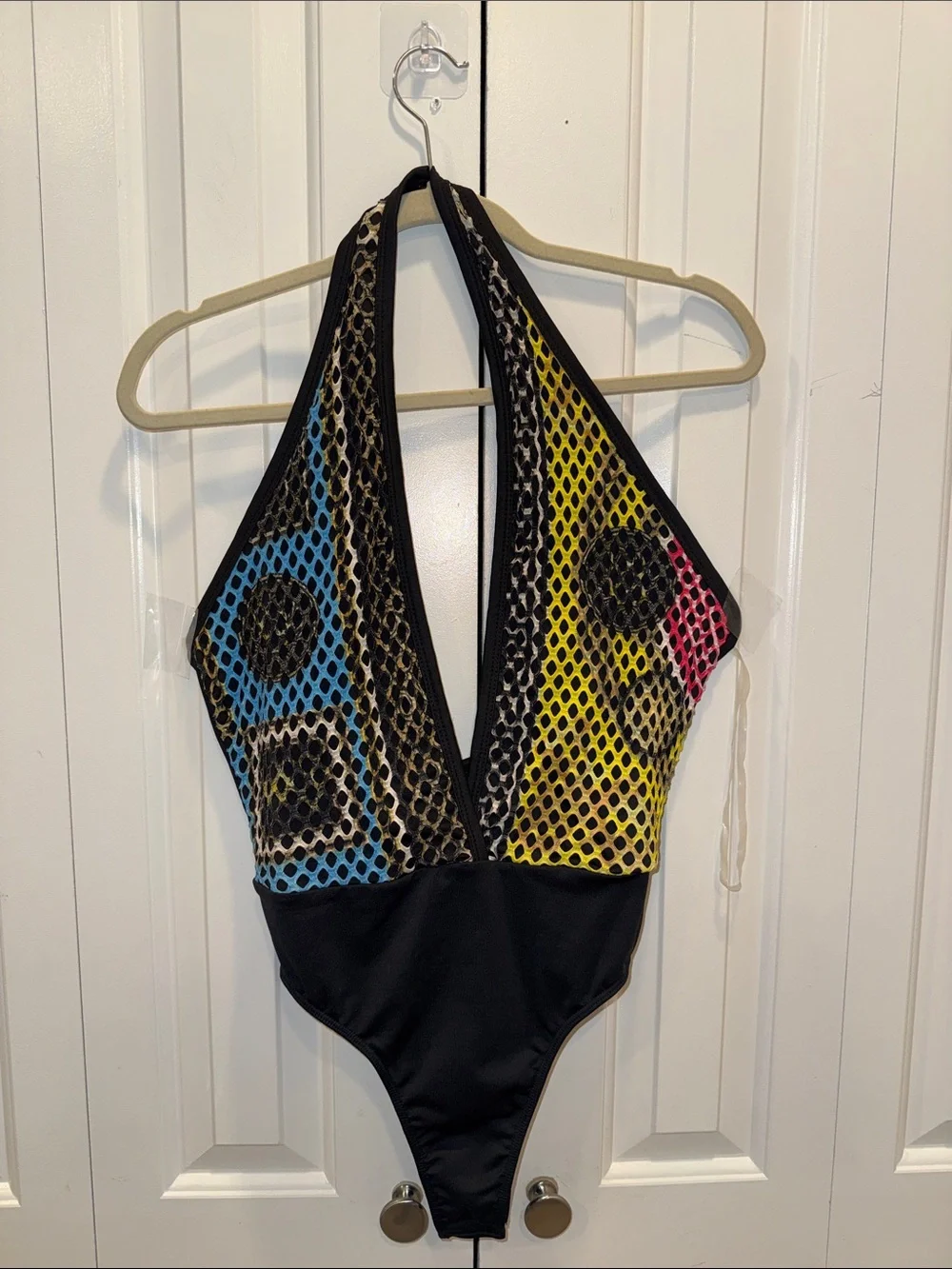 Colorblock‎ Mesh Deep-V One-Piece Swimsuit